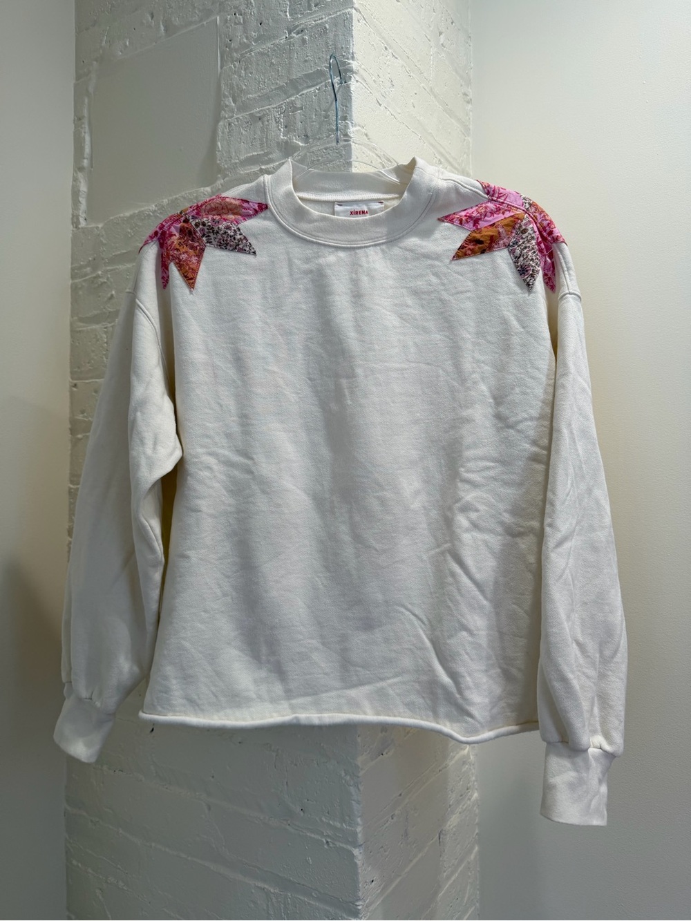 XiRENA White Sweatshirt with Patch Shoulder Detail